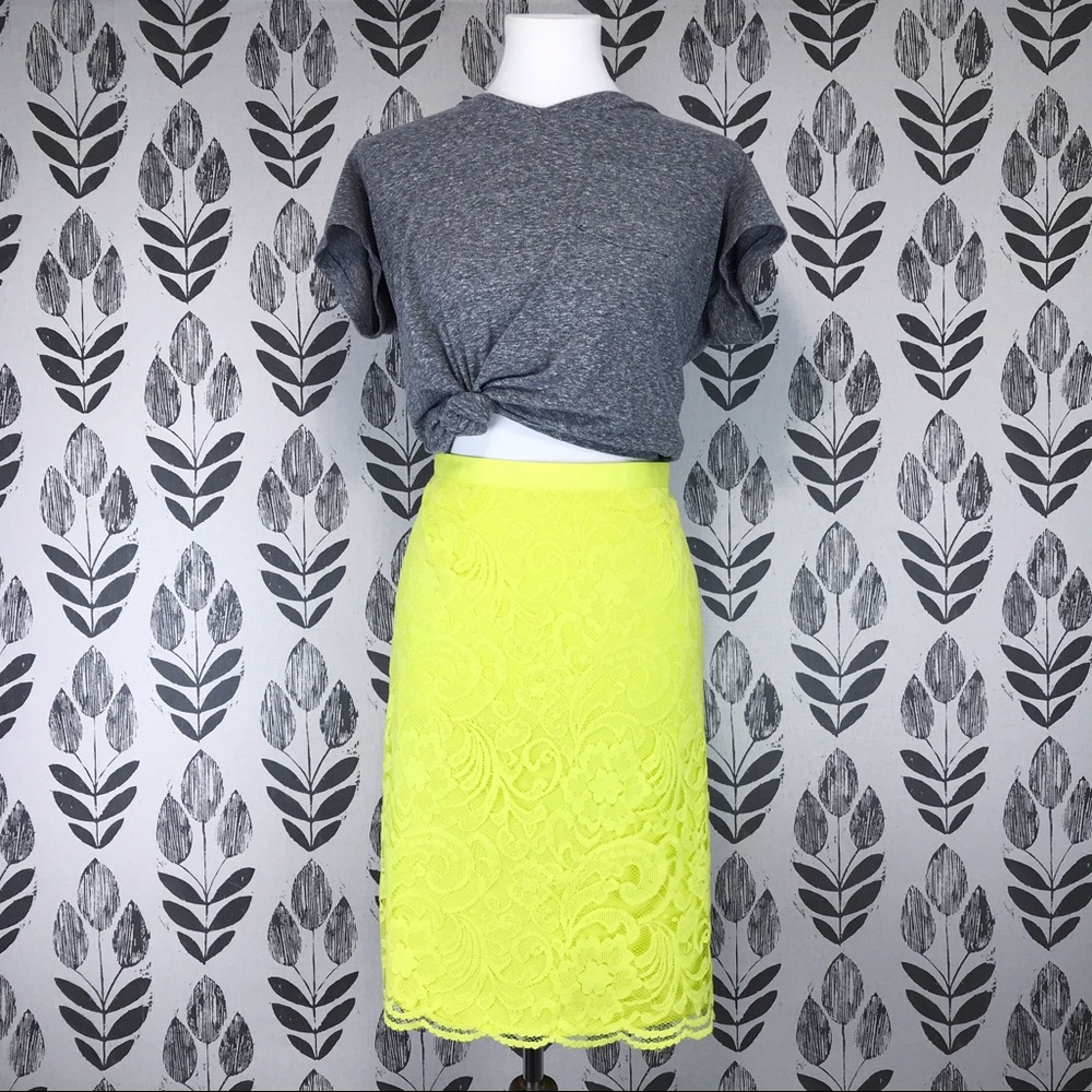 MADISON Bright Yellow Lace Pencil Skirt
